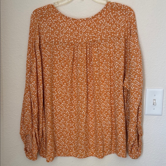 Anthropologie Orange Floral Button-Up Blouse - Picture 4 of 8